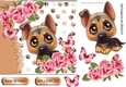 Cute puppy with pink roses and butterflies 7x7