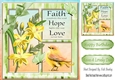 pretty lillies with yellow little bird & butterflies card front 8x8
