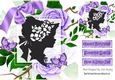 Elegant vintage silhouette lady with purple roses 8x8