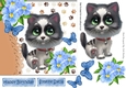Cute kitty with tropical blue flowers  and butterflies 7x7