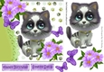 Cute kitty with tropical purple flowers and butterflies 7x7