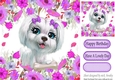 white westie puppy with a bone in the purple flowers 8x8