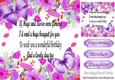 Pretty purple/lilac flowers and butterfly with bow card front 8x8