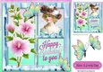 pretty vintage lady with flowers and butterflies window card 8x8