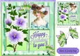 pretty vintage lady with  purple flowers and butterflies window card 8x8