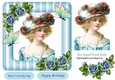 pretty vintage lady with blue roses, in stripe 7x7 frame