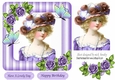 pretty vintage lady with purple roses, in stripe 7x7 frame