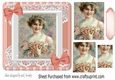 Pretty vintage lady in peach lace frame with pyramids  7x7