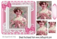 Pretty vintage lady in pink lace frame with pyramids 7x7