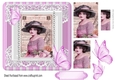 Pretty vintage lady in lilac lace frame with pyramids & butterflies  7x7