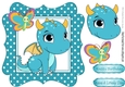 Cute baby blue dragon with butterfly 7x7