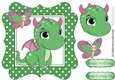 Cute baby green dragon with butterfly 7x7