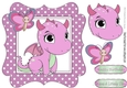 Cute baby pink dragon with butterfly 7x7