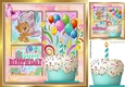Babys 1st Birthday, cake balloons in rainbow 8x8 window frame