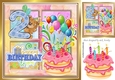 2ND Birthday, cake with candles, balloons in rainbow 8x8 window frame
