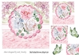 Pretty water colour roses. with pink fur effect frame with butterflies7x7