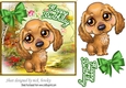 Those cute puppy eyes! with corner green bow 7x7
