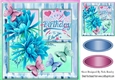 blue tropical flowers with paper butterflies in window frame 8x8