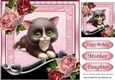 Cute black kitten with vintage roses 8x8