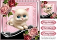 Cute white kitten with vintage roses 8x8