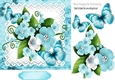 Pretty blue/white spring flowers on lace with script 7x7 frame