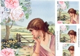 Pretty vintage lady in the meadows in deep thought with roses 8x8