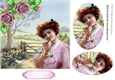 Pretty vintage lady in the meadows with pink roses oval pyramids 7x7