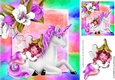 Sweet faerie sleeping on a unicorn with purple flowers in rainbow frame 8x8