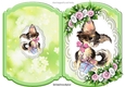 Cute little kitten with present, pink flowers on lace bracket card
