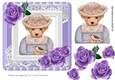 Pretty folklore teddy with lace and painted purple roses7x7