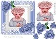 Pretty folklore teddy with lace and painted blue roses7x7