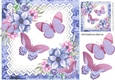 Pretty blue shades of watercolour flowers and butterflies on lace 8x8