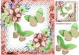 Pretty peach shades of watercolour flowers and butterflies on lace 8x8