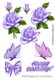 Pretty purple rose with buds and embelishments collage cut outs (set 2)