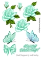 Pretty turq rose with buds and embelishments collage cut outs (set 3)
