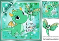 Cute little Green Dragon with toon dragonfly 8x8
