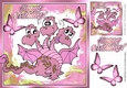 Toony three headed pink dragon, with butterflies 8x8