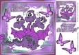 Toony three headed purple dragon, with butterflies 8x8