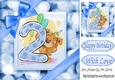 Cute teddy (2ND BIRTHDAY) in blue bubble frame 8x8