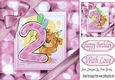 Cute teddy (2ND BIRTHDAY) in pink bubble frame 8x8