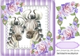 Pretty pair of zebras with corner roses in striped purple 8x8 frame