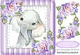 Pretty elephant with corner roses in striped purple 8x8 frame