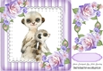 cute pair of meerkats with corner roses in striped purple 8x8 frame
