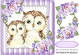 Pretty pair of cute owls with corner roses in striped purple 8x8 frame
