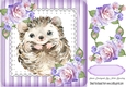 cute hedgehog with corner roses in striped purple 8x8 frame