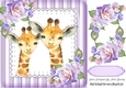 Pretty pair of Giraffes with corner roses in striped purple 8x8 frame