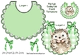 Pretty check flip top bib with cute hedgehog & green bows
