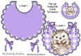 Pretty check flip top bib with cute hedgehog & purple bows