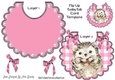Pretty check flip top bib with cute hedgehog & pink bows