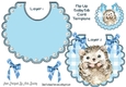 Pretty check flip top bib with cute hedgehog & blue bows
